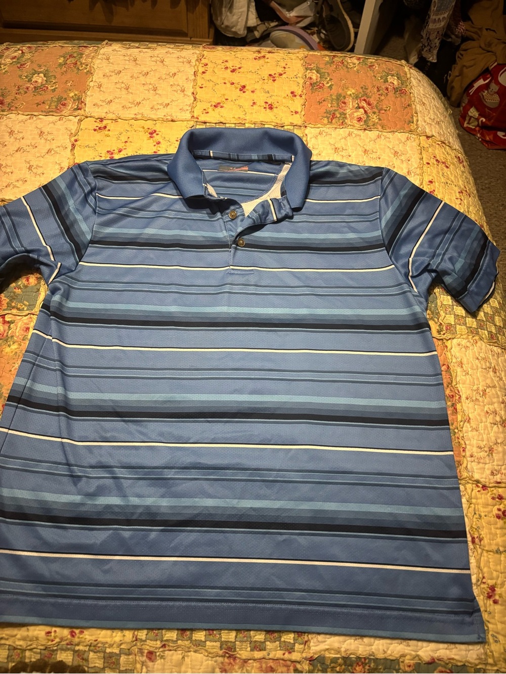 Grand Slam Men's Blue Striped Polo Shirt - Large